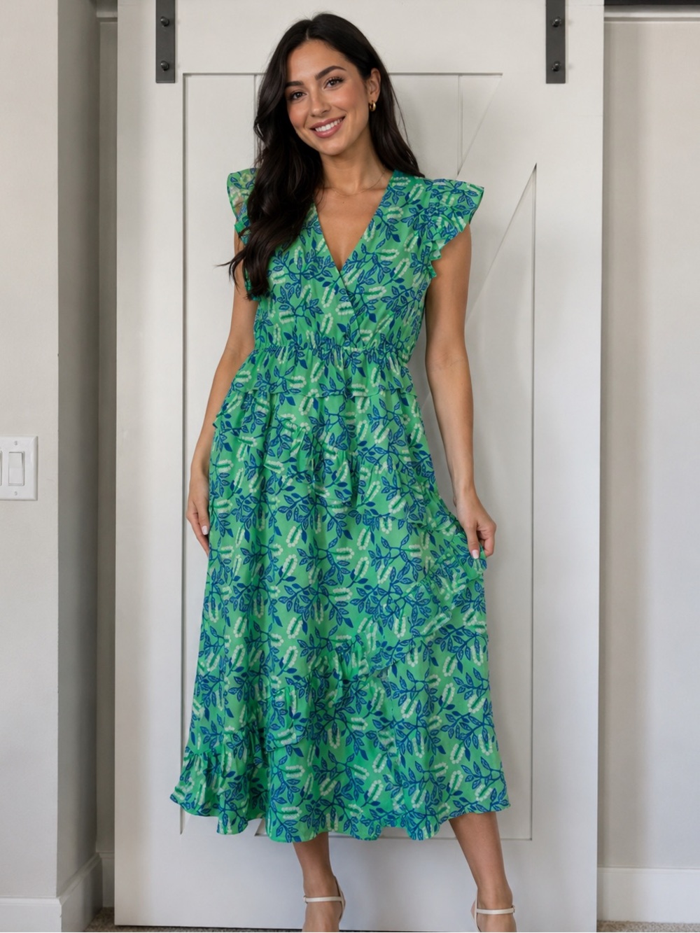 Sheridan French Green Blue Floral Summer Maxi Dress